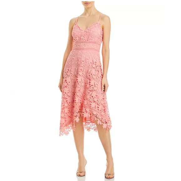 Eliza J. Asymmetric Hem Lace Dress in Pink, Size 12 New w/Tag - Picture 8 of 10